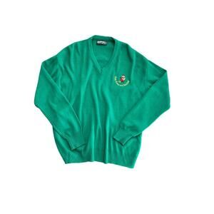 Vintage Blainroe Men's Green V-neck Long Sleeves Irish Wool Knit Sweater Size XL